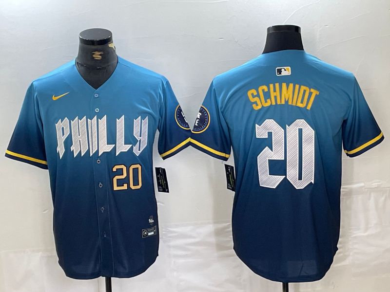 Men Philadelphia Phillies #20 Schmidt Blue City Edition Nike 2024 MLB Jersey style 4->->MLB Jersey